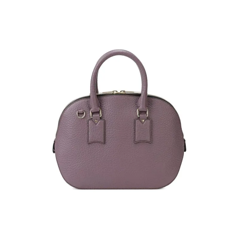 Burberry Leather Bowling Bag Shoulder Bag Handbag Small Size Women's Dark Purple Red-1