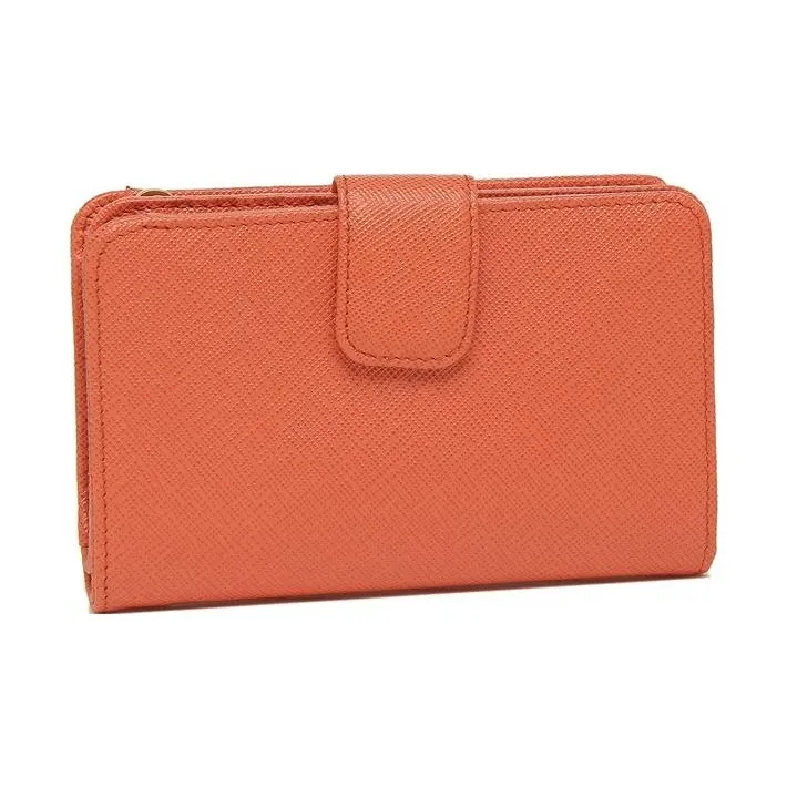 PRADA Saffiano Leather Wallet Small Size Women's Orange-5
