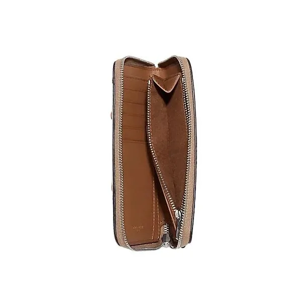 COACH Id Zip Wallet Leather Clutches Wallets Medium Size Women's Apricot/Silver-Brown-2