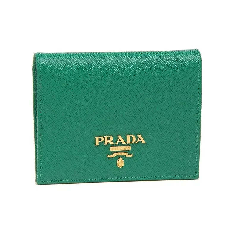PRADA Leather Wallet Small Size Women's Green-1