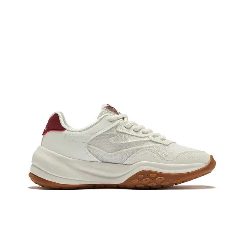 Erke Cheese Cushioning Wear-Resistant Low-Top Casual Shoes Women's Microcrystal White Velvet Red-1