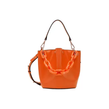 GANNI Recycled Polished Leather Bucket Bag Portable Crossbody Bag Shoulder Bag Small Size Women's Bright Orange