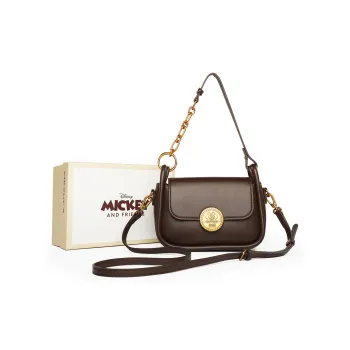 Disney ×Mascara Collaboration Minnie Series PU Small Square Bag Chain Crossbody Bag Shoulder Bag Women's Dark Coffee