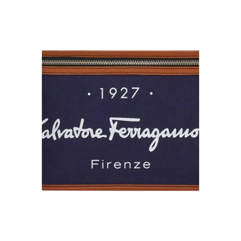 FERRAGAMO Fabric With Leather Clutch Men's Blue-4