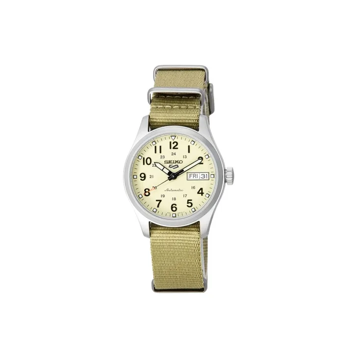 SEIKO Automatic Mechanical Movement Nylon Strap Watch Men's Watches Gold Dial-0