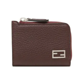 FENDI Calfskin Card Holder Men's Burgundy