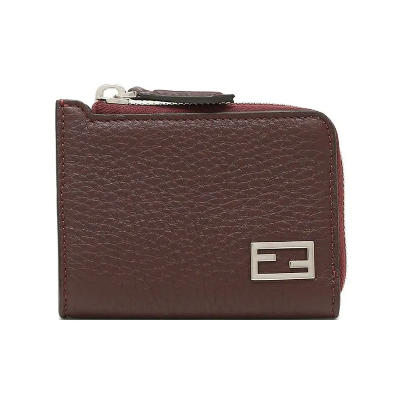 FENDI Calfskin Card Holder Men's Burgundy-0