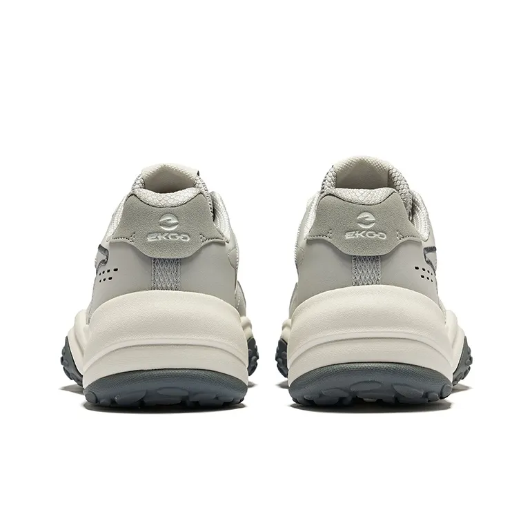 Erke Cheese Cushioning Wear Resistant Low Top Casual Shoes Men's Gray Microcrystal White-3