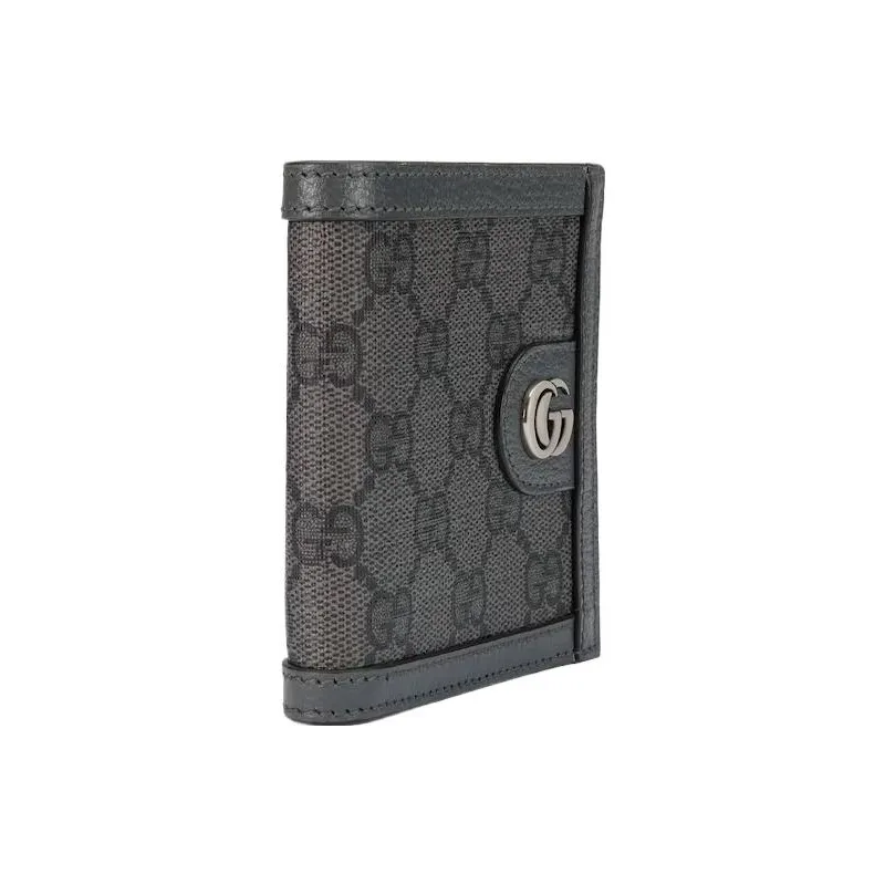 GUCCI Ophidia Canvas With Leather Trim Card Holder, Wallet Men's Gray & Black-1