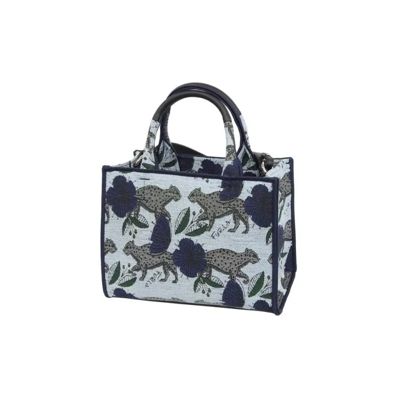 Furla Canvas Tote Bag Shopping Bag One Shoulder Crossbody Canvas Bag Handbag Mini Women's Blue-3