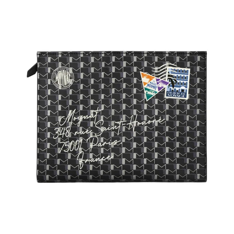 Moynat Monogram Canvas Clutch Unisex Carbon Silver-0