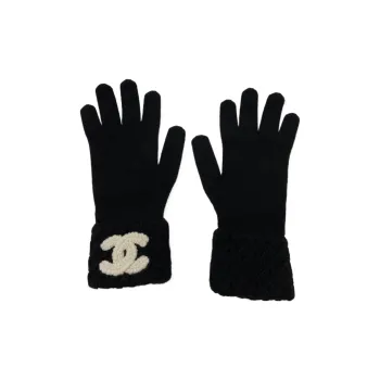CHANEL Knit Gloves Unisex Black