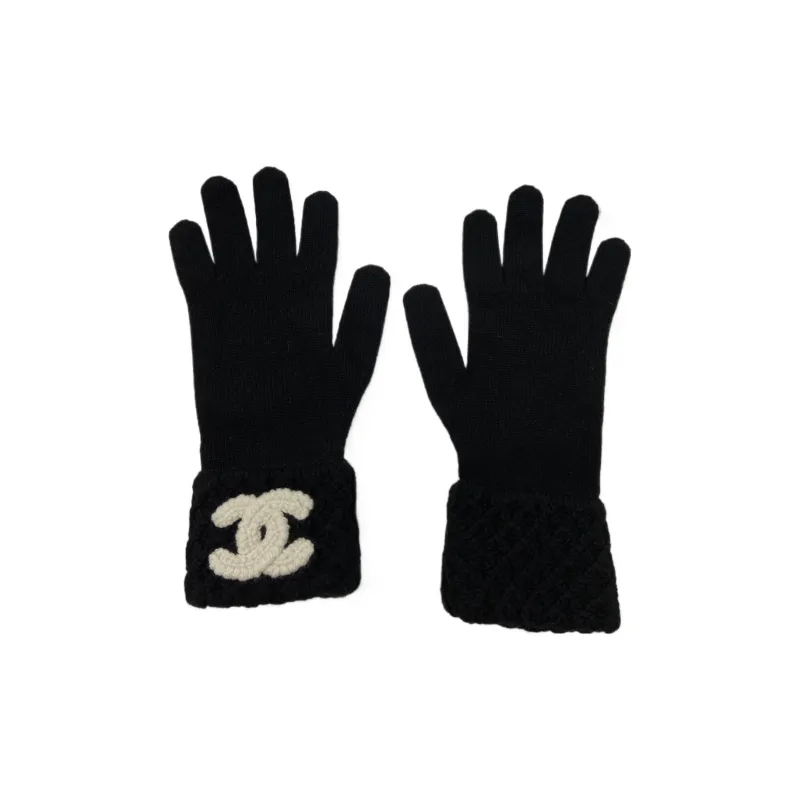 CHANEL Knit Gloves Unisex Black-0