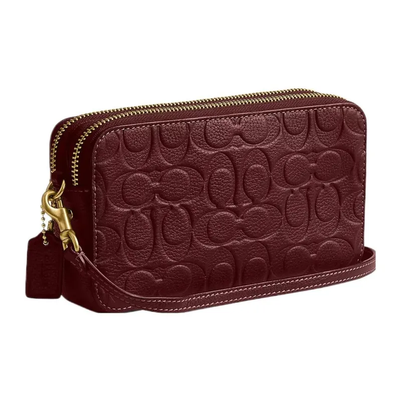 COACH Kira Polished Pebbled Leather Camera Bags Shoulder Bag Crossbody Bag Small Size Women's Brass & Burgundy-1