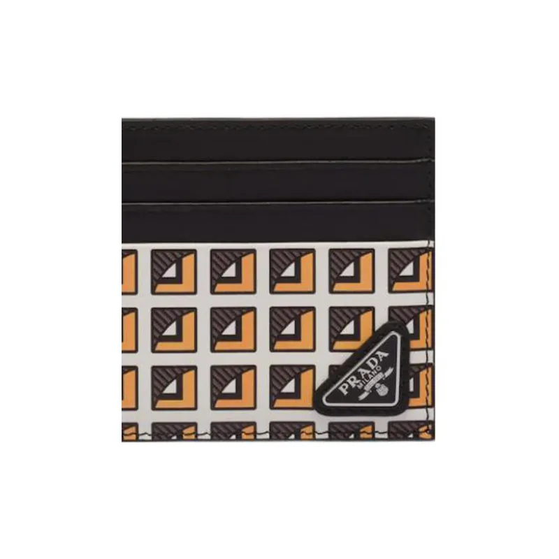 PRADA Leather Card Holder Men's Yellow/White/Black-3