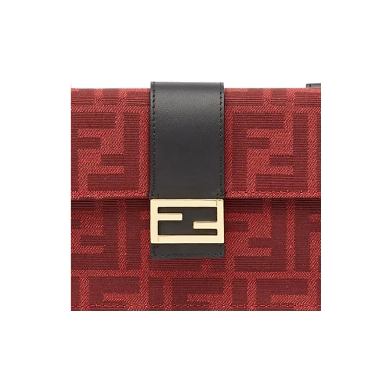 FENDI Baguette Jacquard Canvas With Leather Clutch Baguette Bag Shoulder Bag Crossbody Bag Regular Men's Red/Black-5