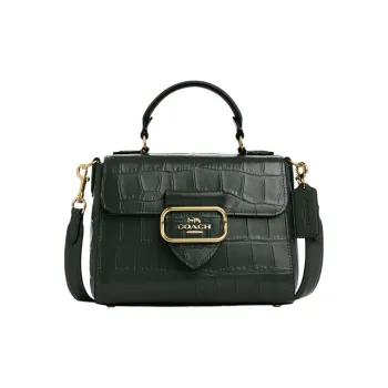 COACH Crocodile Embossed Leather Shoulder Bag Crossbody Bag Handbag Small Size Women's Gold & Amazon Green