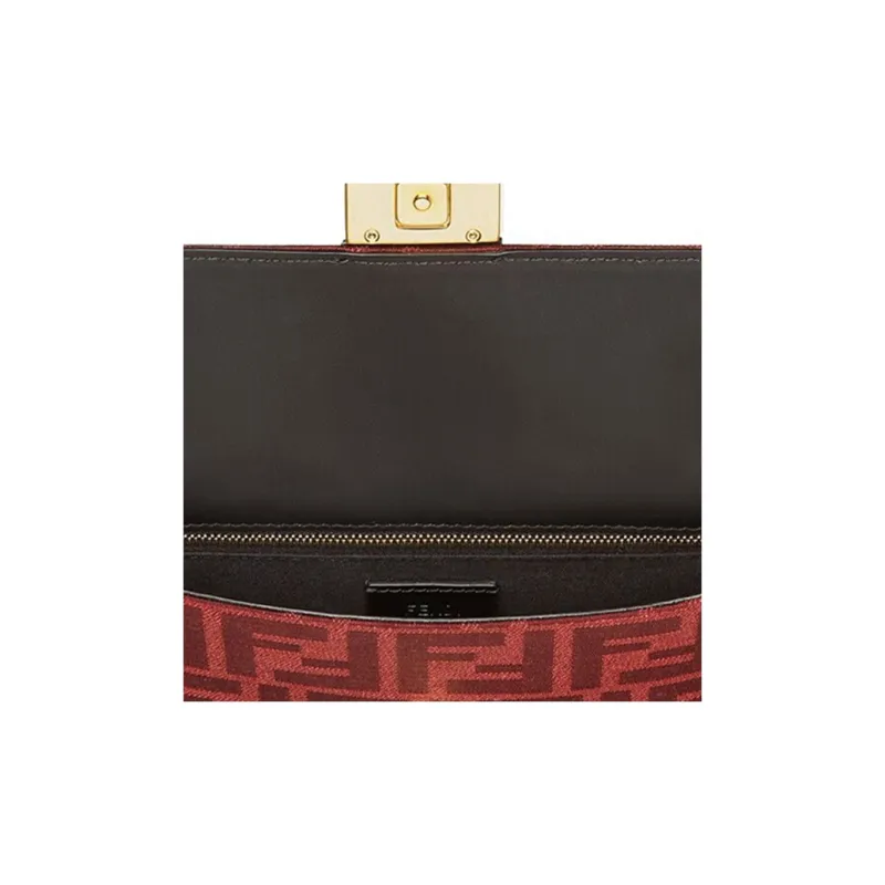 FENDI Baguette Jacquard Canvas With Leather Clutch Baguette Bag Shoulder Bag Crossbody Bag Regular Men's Red/Black-4