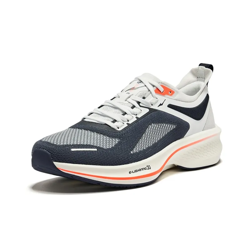 Erke Lightning 3.0 Cushioning Rebound Wear-Resistant Low-Top Running Shoes Men's Gray Ink Blue Elk White-2