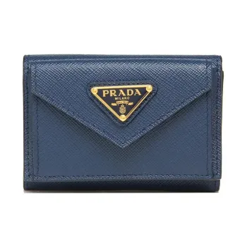 PRADA Saffiano Leather Wallet Mini Women's Blue