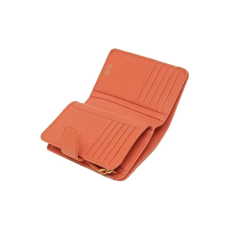 PRADA Saffiano Leather Wallet Small Size Women's Orange-4