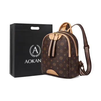 AOKANG PVC Portable Backpack Monogram Bag Commuter Bag Regular Women's Coffee/White