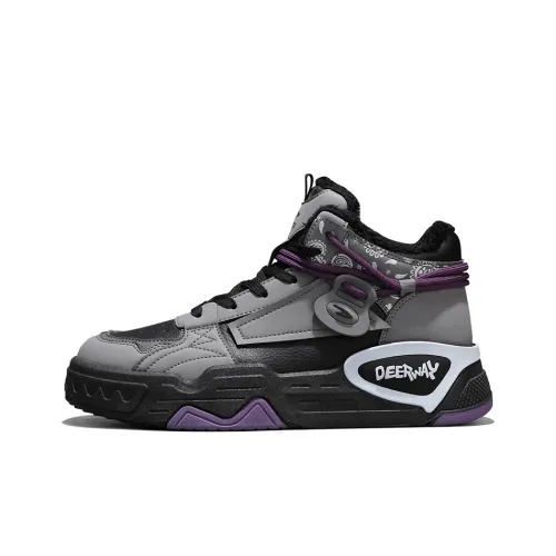 DEERWAY Warm Anti Slip And Wear Resistant High Top Skateboard Shoes Men's Gray Black