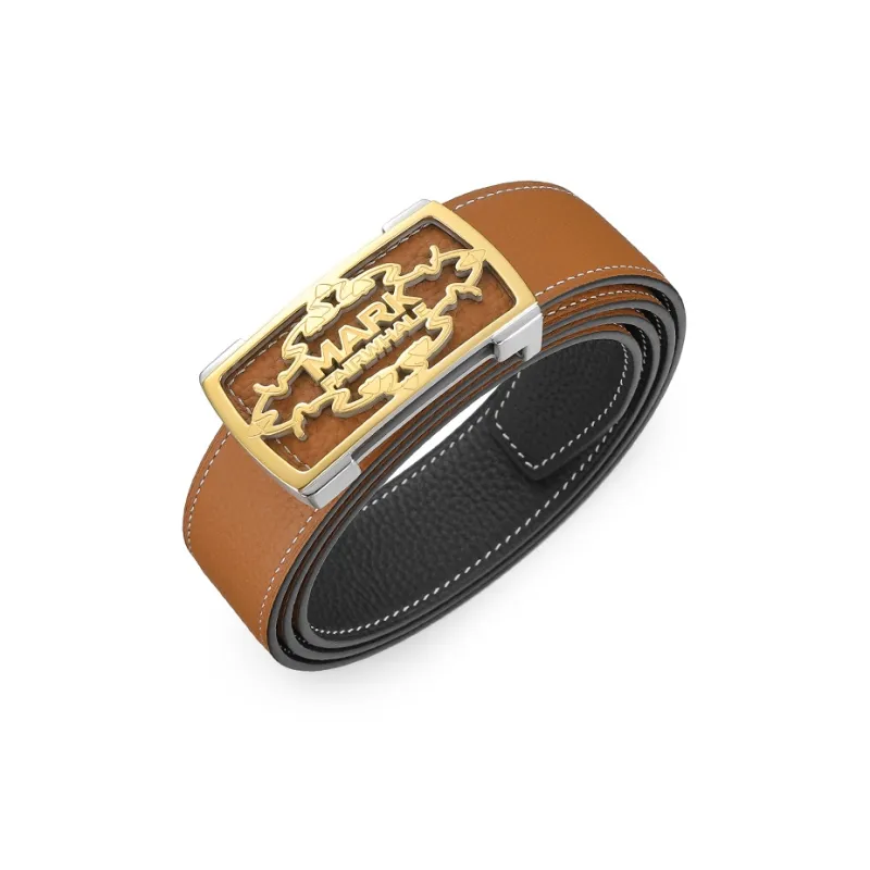 FAIRWHALE Brand Designed Plate Buckle Double Sided In Top Grain Cow Leather Genuine Leather Belts Men's Width 3.5CM-3