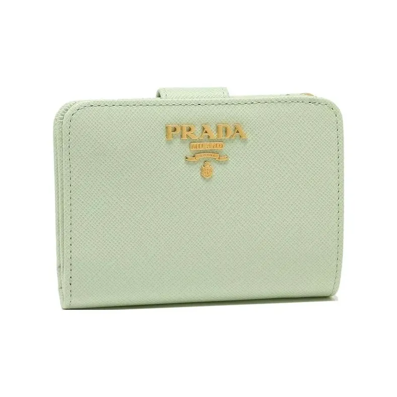 PRADA Leather Wallet Small Size Women's Green-1