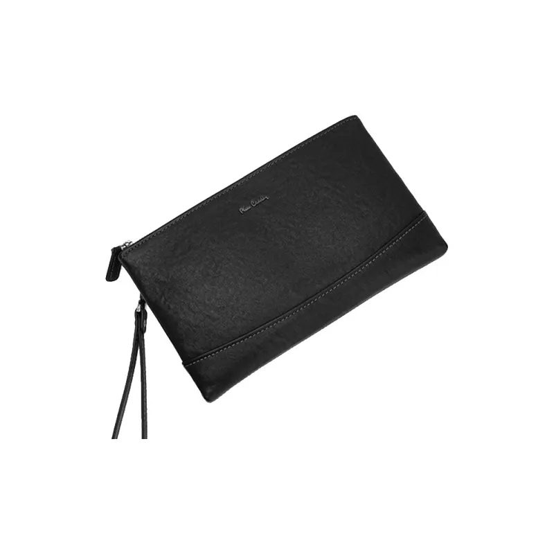 PIERRE CARDIN Cow Leather Clutch Tubas Men's Black-3