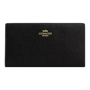 COACH Slim Wallet Cross-Stitch Leather Wallet Small Size Women's Black