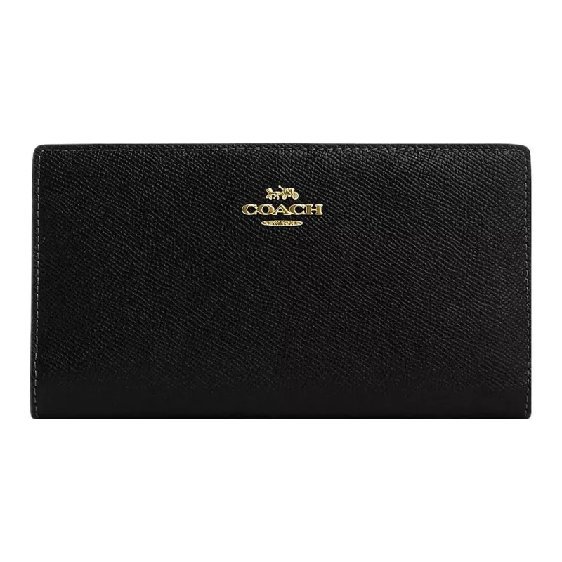 COACH Slim Wallet Cross-Stitch Leather Wallet Small Size Women's Black-0