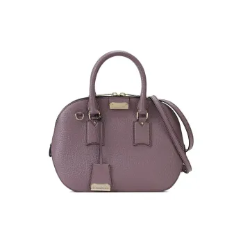 Burberry Leather Bowling Bag Shoulder Bag Handbag Small Size Women's Dark Purple Red