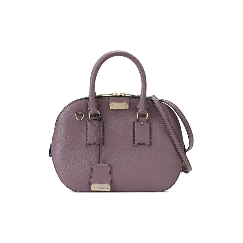 Burberry Leather Bowling Bag Shoulder Bag Handbag Small Size Women's Dark Purple Red-0