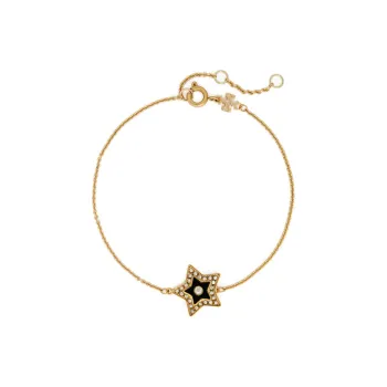 TORY BURCH 18K Gold Plated Brass Enamel Crystal Bracelets Women's Gold