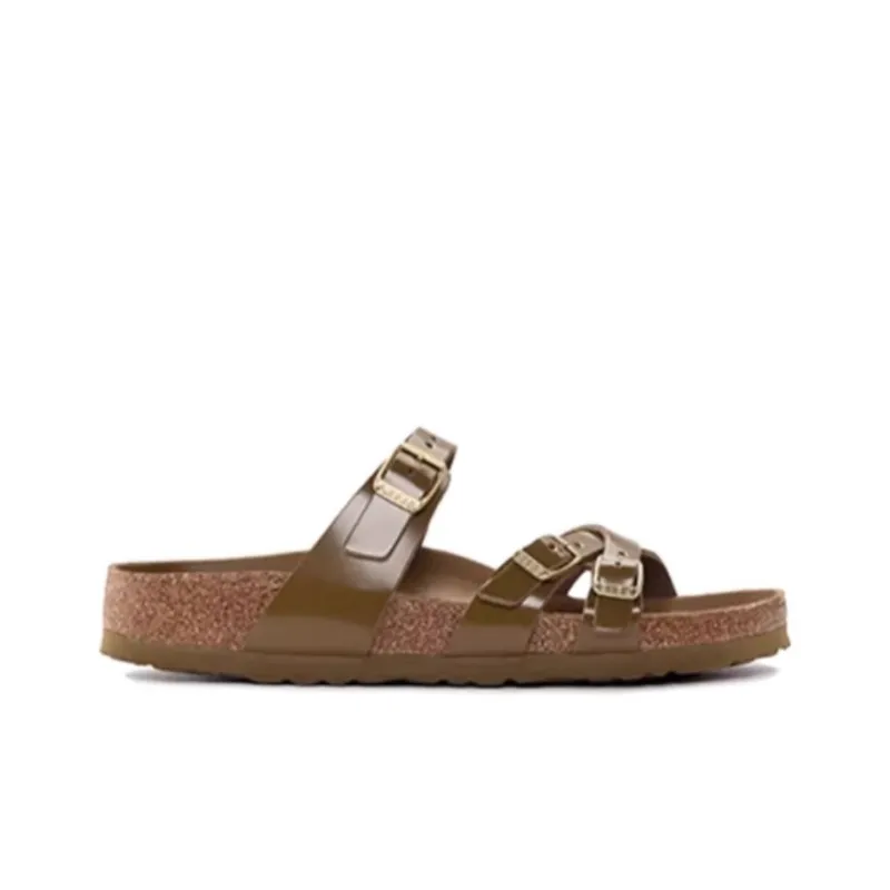 Birkenstock Franca Natural Leather Patent Narrow Fit Sandals 'High Shine Mud Green' Women's-1