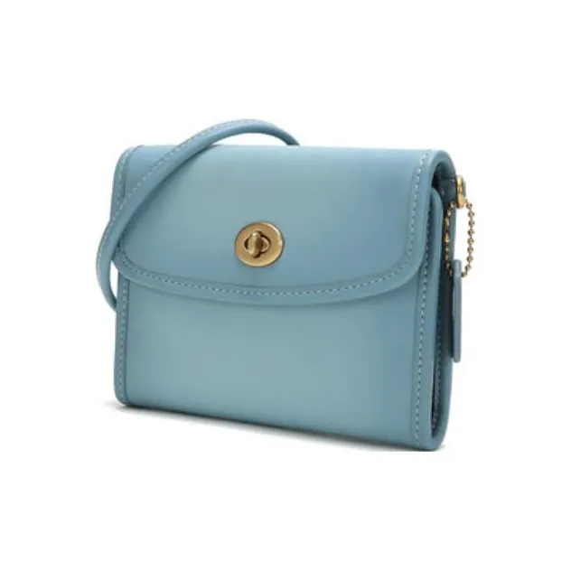 COACH Turnlock Leather Coin Purse Crossbody Wallet Women's Carolina Blue-1