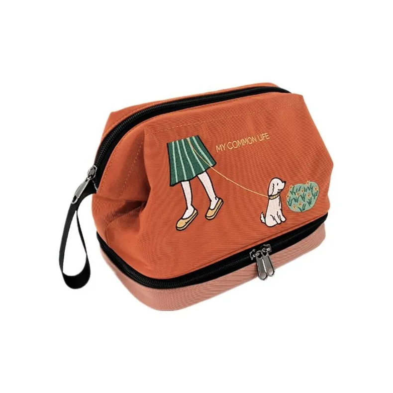 FLOWER PRINCESS Nylon Ordinary Life Makeup Bag Women's Purple/Caramel/Pink Green-1