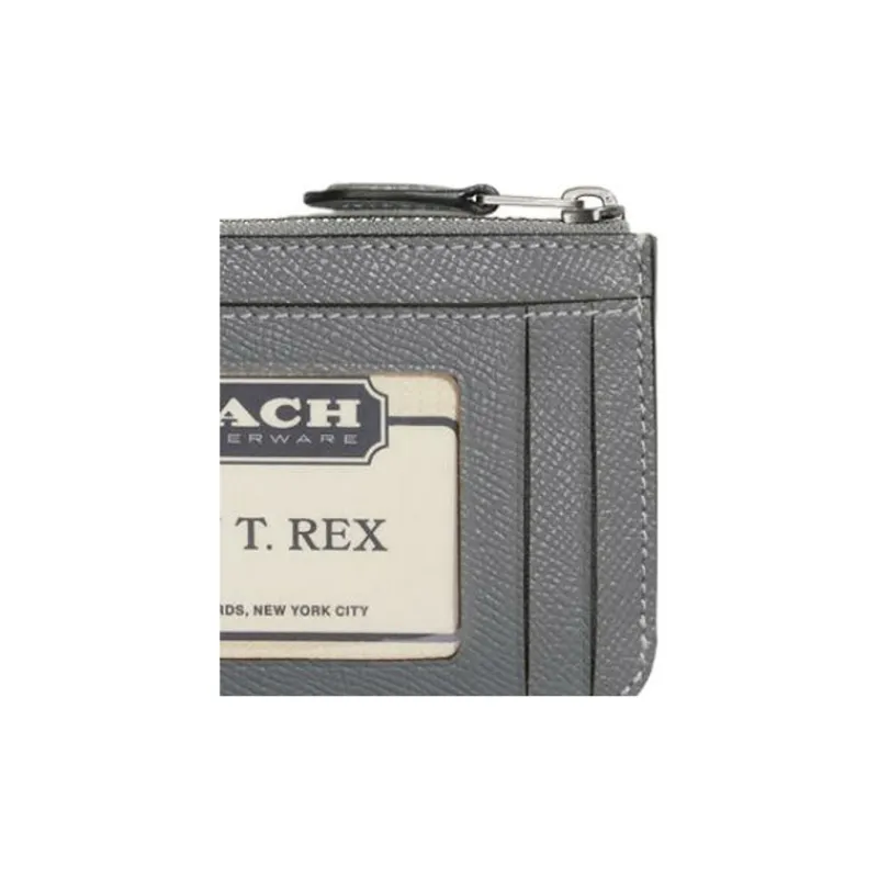 COACH Skinny Id Case Cross-Stitch Leather Coin Purses Card Holders Mini Women's Gray Blue-3