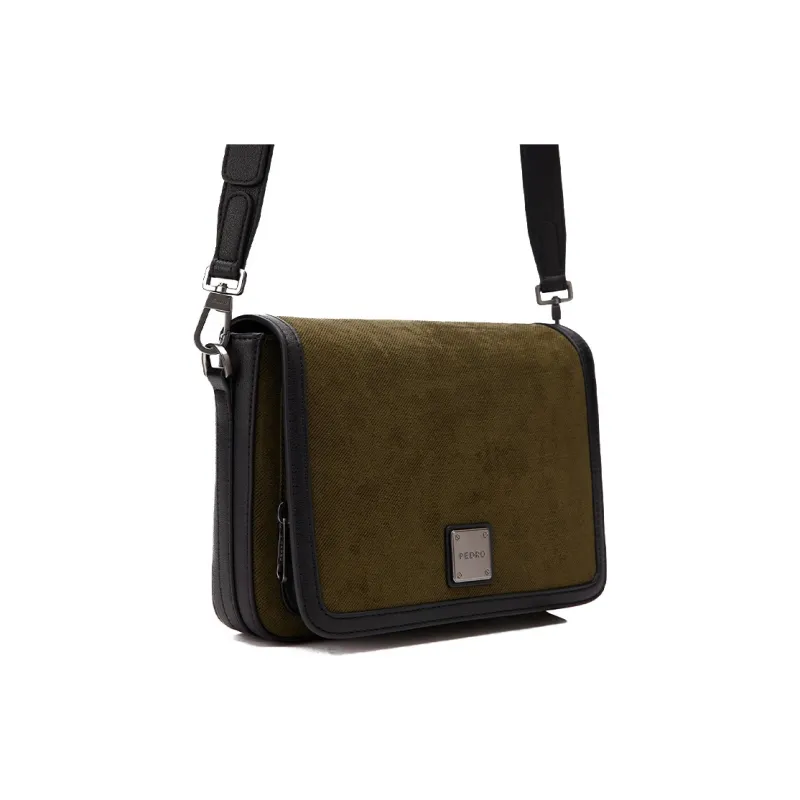 PEDRO Fabric/PU Small Square Bag Crossbody Bag, Shoulder Bag Trumpets Men's Army Green/Black-5