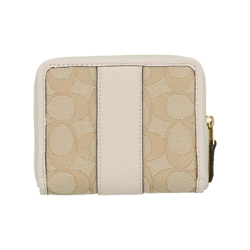 COACH Lonnie Jacquard Fabric With Cow Leather Clutch Wallet Trumpets Women's Light Khaki & White-2