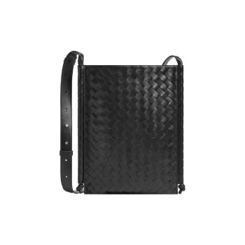 Bottega Veneta Cow Leather Shoulder Bag Crossbody Bag Large Size Men's Black