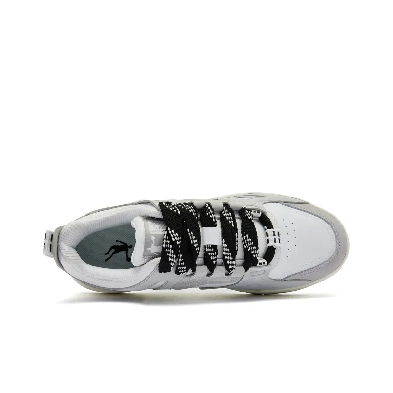 QIAODAN Inheritance 1.0 Cushioning Wear Resistant Low Top Skateboard Shoes Men's Gray White-3