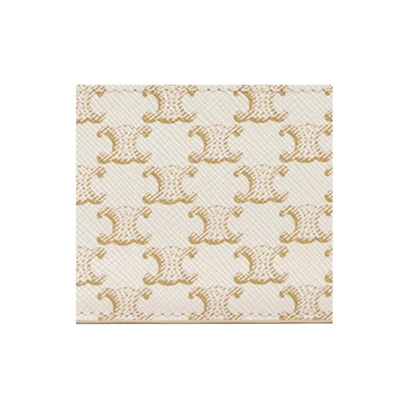 CELINE Canvas With Sheepskin Card Holder Women's White & Tawny & Candy-4