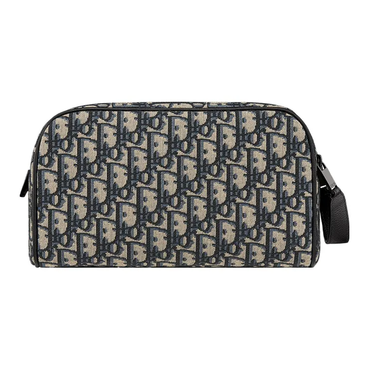 DIOR Oblique Jacquard With Grain Cow Leather Toiletry Bag Men's Beige & Black-2