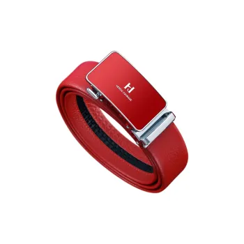 HLA Top Grain Cow Leather Belts Men's Red Width 3.5cm