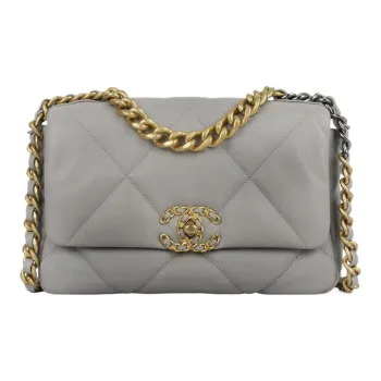 CHANEL 19Bag Lambskin With Metal Crossbody Bag Shoulder Bag Small Size Women's Dark Gray