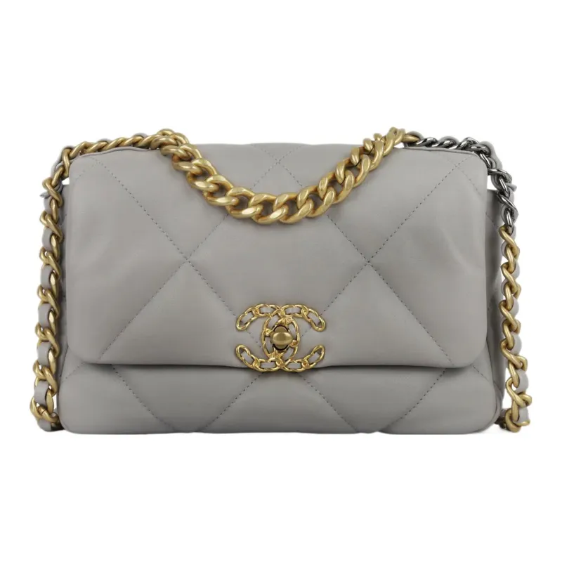 CHANEL 19Bag Lambskin & Metal Crossbody Bag, Shoulder Bag Trumpets Women's Dark Gray-0