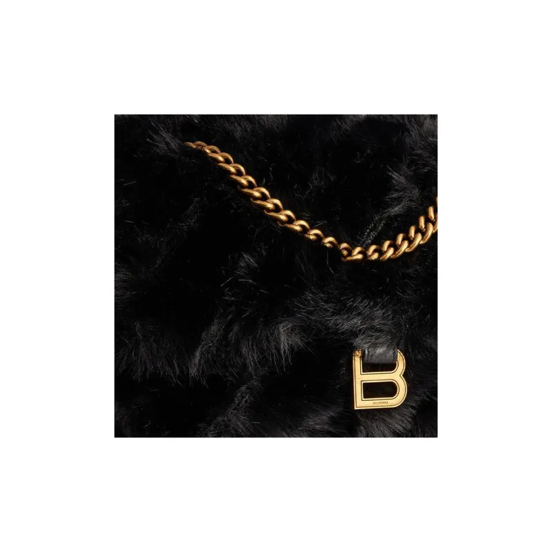 Balenciaga CRUSH Faux Fur Handbag Shoulder Bag Women's Black-5