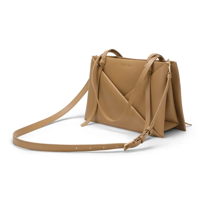 CHARLES&KEITH PU One Shoulder Bag Medium Size Women's Noir Black/Tan Tea Brown/Camel-10